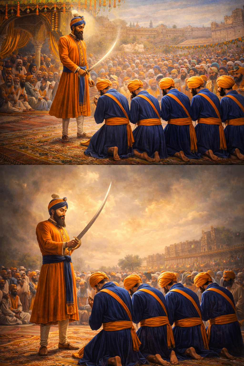 Guru Gobind Singh Ji Creating the Khalsa — Panj Pyare at Baisakhi 1699